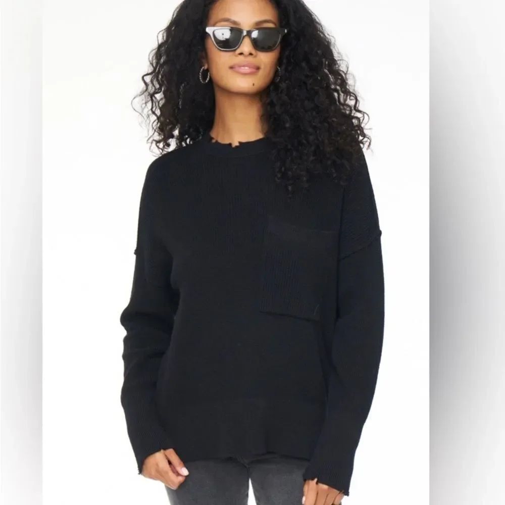 Pistola Daryl Distressed Oversized Black Crew Neck Pullover Sweater